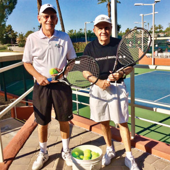 Al Wagner and Pierre Moresi are the chief instructors for Cottonwood's free tennis clinics which begin in October. Pierre handles the Monday sessions, and Al does the Tuesday classes.