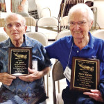 Sun Lakes residents Al Galvi (left) and Vern Nelson were honored as founding members of the Sun Lakes Aero Club at the group’s gathering April 21. Photo by Gary Vacin.