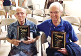 Sun Lakes residents Al Galvi (left) and Vern Nelson were honored as founding members of the Sun Lakes Aero Club at the group’s gathering April 21. Photo by Gary Vacin.