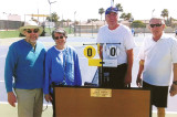 Mike and Peggy Harper (Mark’s sister), presented our club with this scheduling board in memory of Mark Myron; also pictured are Mike Davin and Dave Anciaux, tournament directors.