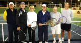Bob Pivec, Bob Lewis, Rae Lewis, Don Neu, Pierre Moresi and Rob Campbell are pictured after completing one of the Monday and Tuesday night free tennis clinics at Cottonwood. These CTC members volunteer their time to teach tennis to beginners and intermediate players.