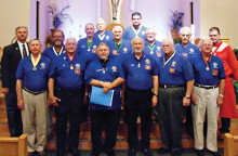 Pictured left to right - front row: Financial Secretary SK* Larry Edwards, Deputy Grand Knight SK Ed Berger, Chaplain SK Fr Pierre Hissey, Grand Knight SK Thom Phar, Chancellor SK Peter Bracchi, and Warden SK Chuck Melchioris; second row: District Warden SK Keith Baker, Recorder Nick Nichols, Trustee one year SK George Holland, Trustee two years SK Albert Forte, Trustee three years SK Marcel Baadte, Treasurer SK Paul DeRose, and District Deputy Tony Dickherber; back row: Inside Guard George LeFrance and Advocate SK Lawrence Lazzara *SK - Sir Knight (individual has attained the level of fourth Degree Knight)