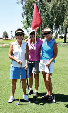 Summer league golfers Bonnie Moore, Mary Mosby and Kelly Dennis