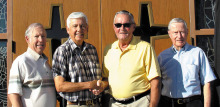 Arizona Lutheran Scholarship (ALSO) executives get together for photo after meeting to review ALSO’s record-breaking scholarship awards. Pictured left to right are David Bolio (treasurer), Hans Naumann (president), Harvey Zehnder (founding president) and Rollie Baumann (former finance executive). All are ALSO volunteers, Sun Lakes residents, and members of Risen Savior Lutheran Church.