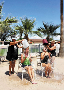 Betty Ulrich and Jane Hamner enjoyed  the ALS awareness ice bucket challenge  at the summer party!