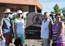 Diana Ridd, Virginia Diers, Rose Hames and a new member check out the new pro show monument sign.