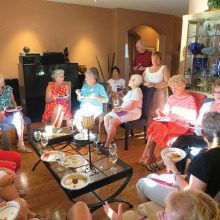 Members of Cheers enjoyed wine tasting at Laurie Starr’s home.