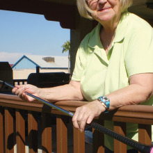 Kathi Bobek, Lady Putter’s Secretary, is ready for opening day. Kathi was raised near Detroit working there before moving on to the Chicago area. Kathi moved to Cottonwood 17 years ago where she continued her career and retired in 2010. Soon after, she joined Lady Putters and is also an active volunteer and other club activities.