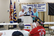 Arizona hero First Sergeant Cory Remsburg visits Jewish War Veterans Copper State 619 with his father Craig and his step-mother Annie.