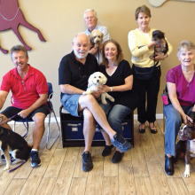 Pictured left to right: first row: JC Curtin with Bella, Klass and Antionette De Waal with Phoenix and Shirley Claridge with Buddy; second row: Paul Koehler with Ted and Connie Koehler with Duffy.