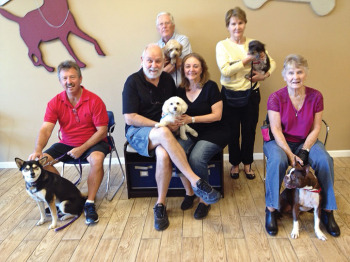 Pictured left to right: first row: JC Curtin with Bella, Klass and Antionette De Waal with Phoenix and Shirley Claridge with Buddy; second row: Paul Koehler with Ted and Connie Koehler with Duffy.