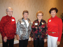 Sarah Welp, Angela Bailey, Helene Rusk and Kay Stanicek of P.E.O. Group B and C are ready to welcome others to the annual P.E.O. Coffee!