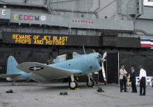 Dauntless dive bombers, like the one shown, were instrumental in the U.S. naval victory over Japan in the Battle of Midway during World War II. This photo was taken aboard the U.S. Midway Museum in San Diego. Photo by Ted Kraver.