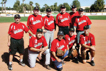 The State Farm Insurance Championship Team – standing (left to right) Steve Kay, Jack Strauss, Larry Wolfe, Hal Kime, Rich Nadler and Ed Sowney; kneeling (left to right) Gary Alexander, Dave Martin, Stan Weis and Mgr. Larry Kaufmann; missing: Al Grefsheim and Tim Loeffler (Photo by Core Photography, LLC).