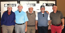 These are the winners of the Member/Member Tournament (left to right) Don Klein, Bill Moore, Ken Pearson, Dale Collings, Stan Gross and Arny Pinsly (not shown).