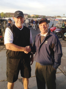 Howie Weiss (right) congratulates TJ Jones for accepting the Presidency of MOGA.