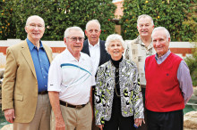 Pictured left to right are the 2015 recipients of the Crystal Award: Gil Hendry, Woody Neiman, Ronald Isaacson, Elaine Hair, Wayne Devoky and Don Hicks.