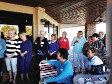 Pictured are most of the new members being welcomed at our Patio Party!