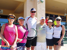 Gender Doubles winners: Olena Buxton and Barb Yanke (3.5), Mike Corey and Leo Lapane (4.0), Lola Berndelli and Carmelle Davin (4.0); not pictured: Len Paulson and Jerry Geiszler (3.5)