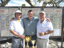 Jerry Davis (left) wins the Club Championship; Davis joins runner-up Jack Hill (right) and Head Club Professional Greg Tokash.