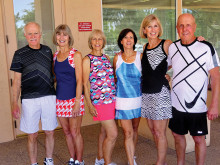 IronOaks Tennis Club hosted another successful Fashion Show and Snow Bird Send Off on April 10. This annual event is held with Tennis Cabana providing the latest in tennis fashion. Pictured from left to right are John Radcliff, Drena Radcliff, Jeri Schulz, Dennis Lott, Judy Gahide and Paul Gahide.