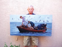 Bob Kwait with his painting “Three Fishermen.”