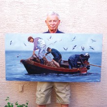 Bob Kwait with his painting “Three Fishermen.”