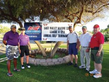 Rich Williams, Doug Patterson, Dennis Miller, Gordon Fiacco, and Dave Minnick prepare for the tournament.