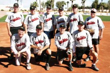 Spring league champions: kneeling (left to right) Bob Hutchins, Bill Whiteley, Steve Schaider and Manager John Seigla; standing (left to right) Gene Grandquist, Dom Colonna, Bob Zawidski, Billy Kee, Dene Ekholm and Tom Vitolo
