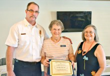 Deputy Chief Tim Kelly, Carolyn Barrans (15 years) and CAP Steering Committee member Betty Earp.