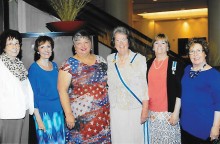 Pictured left to right are Jude Mente, Mitzi Iverson, Lesley Baran, State Regent Gillian Morse, Carole Jones and Jan Hood