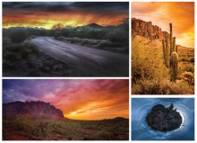 Collage of Superstitions  perspectives - how several photographers gathered at the same location  created diverse visions. Pictured clockwise from upper left are photos by Janet Ballard, Jan Williams, Dan Dragoon and Jon Berghoff.