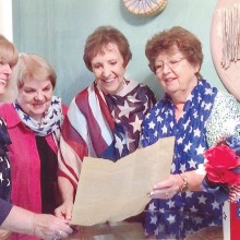 Pictured left to right are Marge Nelson, Peg Schultz, Mitzi Iverson and Regent Barbara Hugus