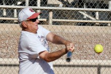 Denny Davidson takes batting practice to get ready for the upcoming opening of the fall season; photo by Core Photography, LLC.