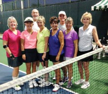 Al Wagner has been teaching skills at his Tennis Boot Camp during the summer on Wednesday and Friday evenings. Recent participants are pictured. First row: Kathy Molitar, Sherri Butler, Susan Aparicio, Adriana Michael, Kristi Thomas and Terri Heichelbech; back row: Bob Heichelbech and Instructor Al Wagner.
