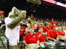 East Valley marines enjoy a visit with Baxter the Bobcat.