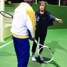 Rosie Pruitt practices racket preparation.