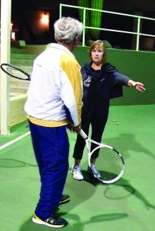 Rosie Pruitt practices racket preparation.