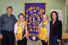 Pictured left to right are Chandler School representative Mr. Jeff LaBenz, Sun Lakes Lion Peace Poster Chair Carolyn Barrans, Vice President Lion Lorna Snedigar and Intel Community Engagement Manager Renee Levin. Intel makes a cash donation to help in the cash awards to the local winners.