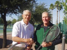 Jack Sanders and Len Paulson competing in the Southwest Adult and Senior Tennis Tournament