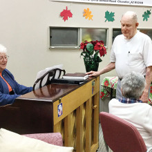 Our clients enjoy the piano playing of Donna Anderson when she visits monthly!