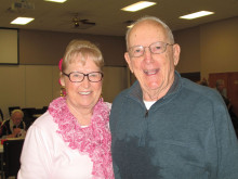 Sun Lakes Duplicate Bridge Club at Oakwood founding members Nancy Espy Martin and Bob Binder.