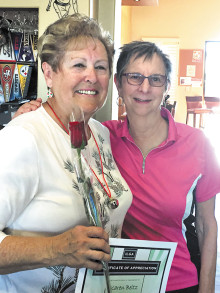 Our 2015 President, Karen Beltz, welcomes Betty Schechter to her 2016 Presidency.