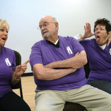 Jo Birlin, Jim McElenny and Janine Schneck play an improv game at the Monday morning workshop. The ImproVables have been together for four years and are one of the only senior improv troupes in the Valley.