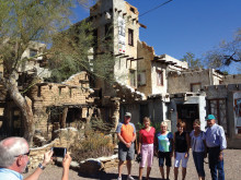 Roadrunners members Al Wilsey, Ruby Meyer, Jan Skibo, Julie Jarvi, Mary Rudolph and Leonard Meyer before Cabot’s Pueblo in Desert Hot Springs
