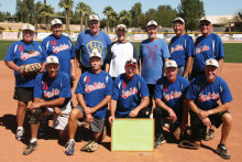 Tournament winners, front: Steve Hilby, Jeff Jay, Mgr. Gary Hatch, Gary Stewart and Gregg Peterson; back: Tom Vitolo, Dom Colonna, John Whitman, Bill Kreisman, “Hoot” Gibson, Tom Erpelding and Evan Hansen. (Photo by Core Photography, LLC).