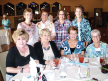 Enjoying the Lady Putters’ spring lunch are seated (left to right) Paula Lauer, Inez Kirscht, Madeline Mazzei and Jan Abbey; standing left to right are Jan Wilkinson, Shirley Arendt, Shirley Werab and Chris Kibler. This group is part of the Tuesday Oakwood Lady Putters.