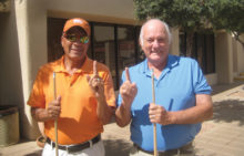 Jerry Cisneros (left) and Jack Hill are the Lucky Shot Pool Club winter playoffs champions in 8-Ball and 9-Ball, respectively. Photo by Gary Vacin.