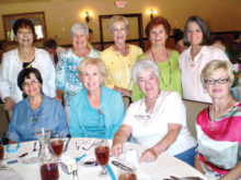 Enjoying the Lady Putters’ spring lunch are front (left to right) Penny Angelina, Fran Schuring, Eileen Stroh and Bev Lundeen; standing are Eleanor Nicolosi, Sharon O’Sullivan, Faith Missildine, Nina Scinto and Marcia Guadioso.