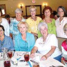 Enjoying the Lady Putters’ spring lunch are front (left to right) Penny Angelina, Fran Schuring, Eileen Stroh and Bev Lundeen; standing are Eleanor Nicolosi, Sharon O’Sullivan, Faith Missildine, Nina Scinto and Marcia Guadioso.